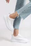 Aynalı Bağcıklı Kadın Spor Ayakkabı Günlük Kullanıma Uygun Sneaker Beyaz