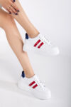 Kadın Spor Ayakkabı Sneaker Günlük Kullanıma Uygun Beyaz-Kırmızı-Mavi Bağcıklı