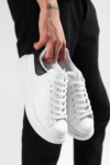 Günlük Kullanıma Uygun Erkek Sneaker Spor Ayakkabı Dikişli Bağcıklı Ortopedik Tabanlık (Beyaz & Siyah)