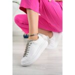 Taşlı Günlük Kullanıma Uygun Kadın Spor Ayakkabı Sneaker Bağcıklı Su Geçirmez